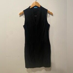 J. McLaughlin Dress V-neck Front Zipper Zip Pockets Black Sleeveless Size 2